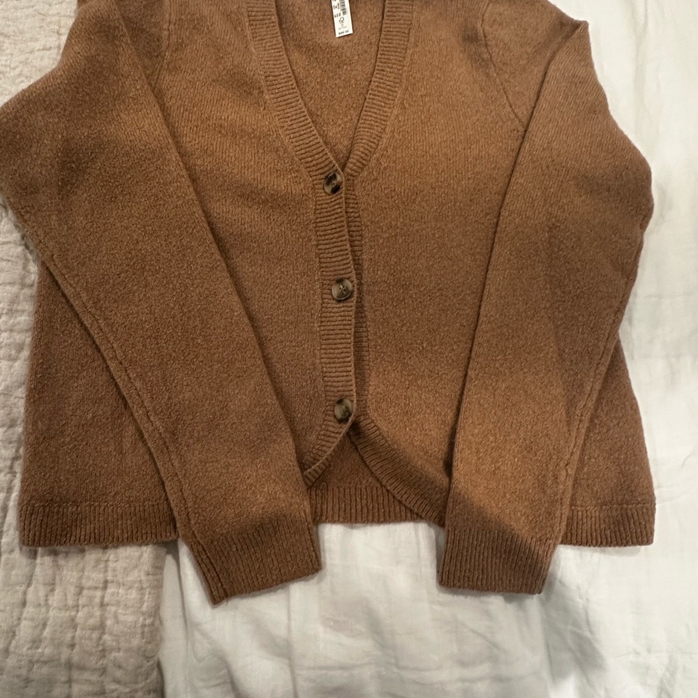 Madewell Rich Caramel Tan Cardigan Sweater Fine Knit